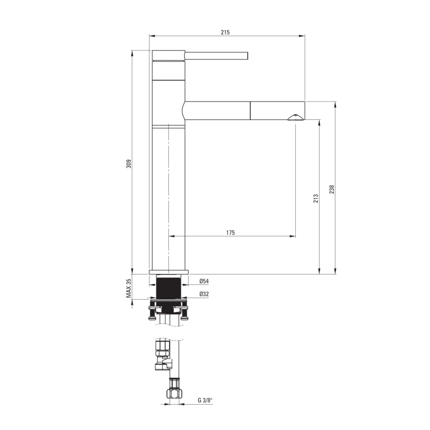 Deante BGE_022K - Tvättställsblandare ORA med utdragbar handdusch, 30,9 cm, blank krom