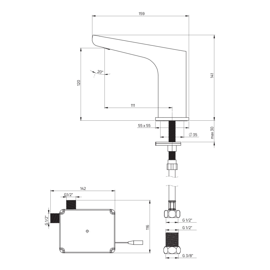 Deante BQH_028R - Beröringsfri tvättställsblandare HIACYNT 4xAA skinande krom