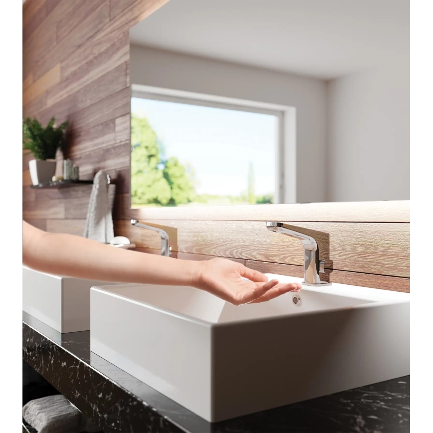 Deante BQH_029R - Beröringsfri tvättställsblandare med temperaturreglering HIACYNT 4xAA skinande krom