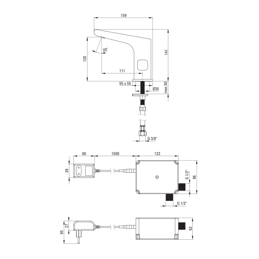 Deante BQH_029V - Beröringsfri tvättställsblandare med temperaturreglering HIACYNT 230/6V skinande krom