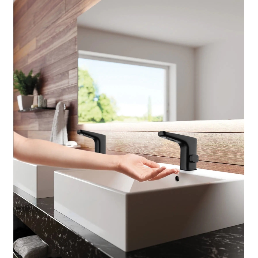 Deante BQH_N29R - Beröringsfri tvättställsblandare med temperaturreglering HIACYNT 4xAA svart