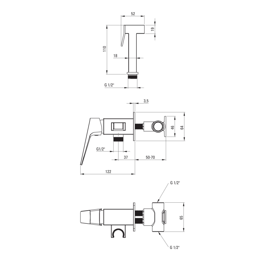 Deante BQL_034M - Bidetblandare med handdusch för inbyggnad BLUR blank krom