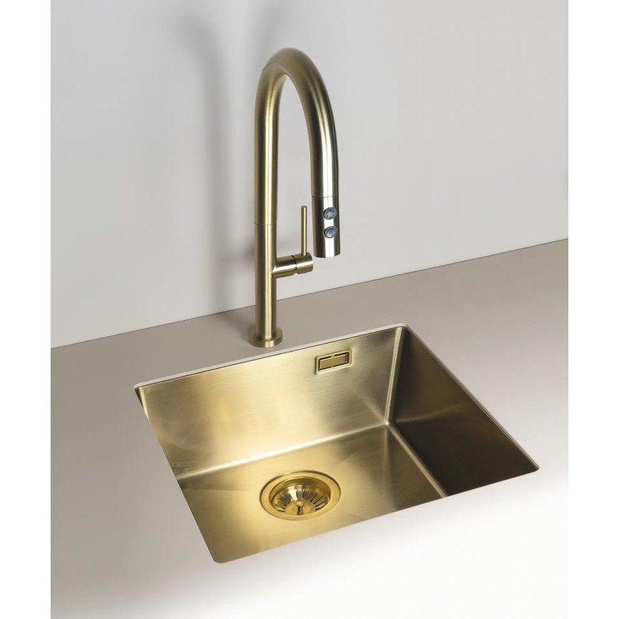 Deante BQO_R72M - Tvättställsblandare med utdragbar spruta OLFATO borstad guld