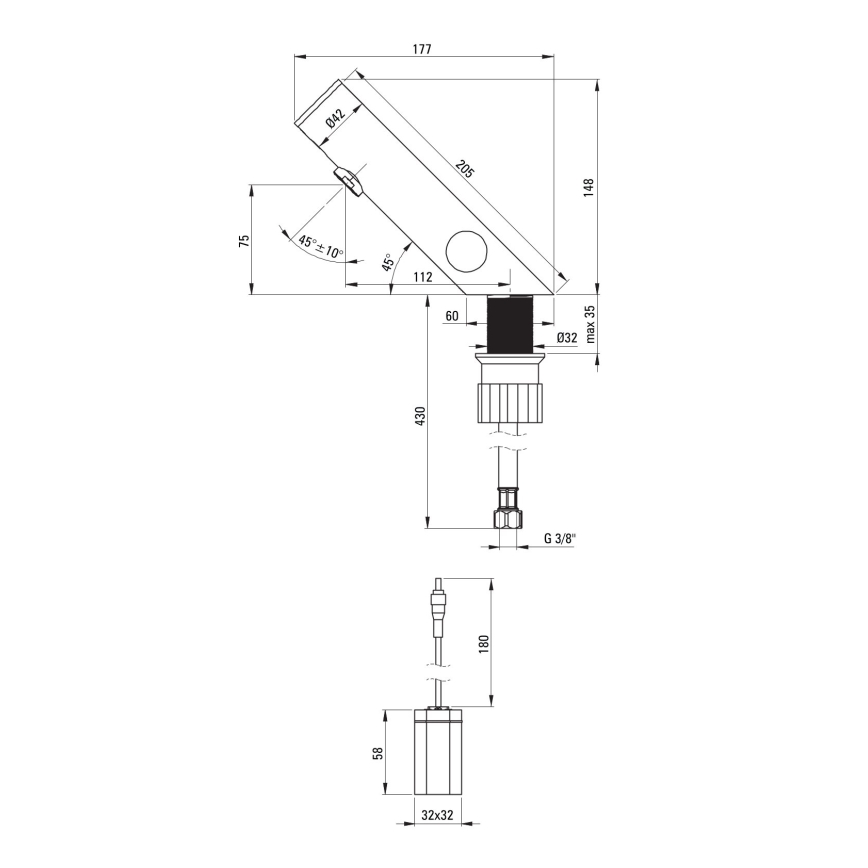 Deante BQR_P29R - Beröringsfri tvättställsblandare med temperaturreglering SENSE 4xAA polerad stål