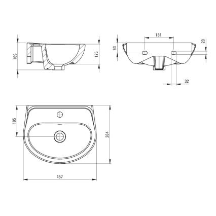 Deante CDJ_6U4W - Väggmonterat handfat med blandarhål JASMIN 45,7x36,4 cm keramik/vit