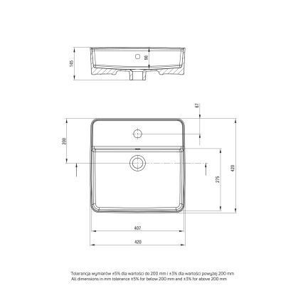 Deante CGS_6U4B - Bänkskiva tvättställ med hål för blandare SQUARE 42x42 cm keramik/vit