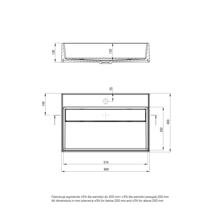 Deante CQR_SU6M - Bänkskiva tvättställ CORREO 40x60 cm granit/metallisk grå