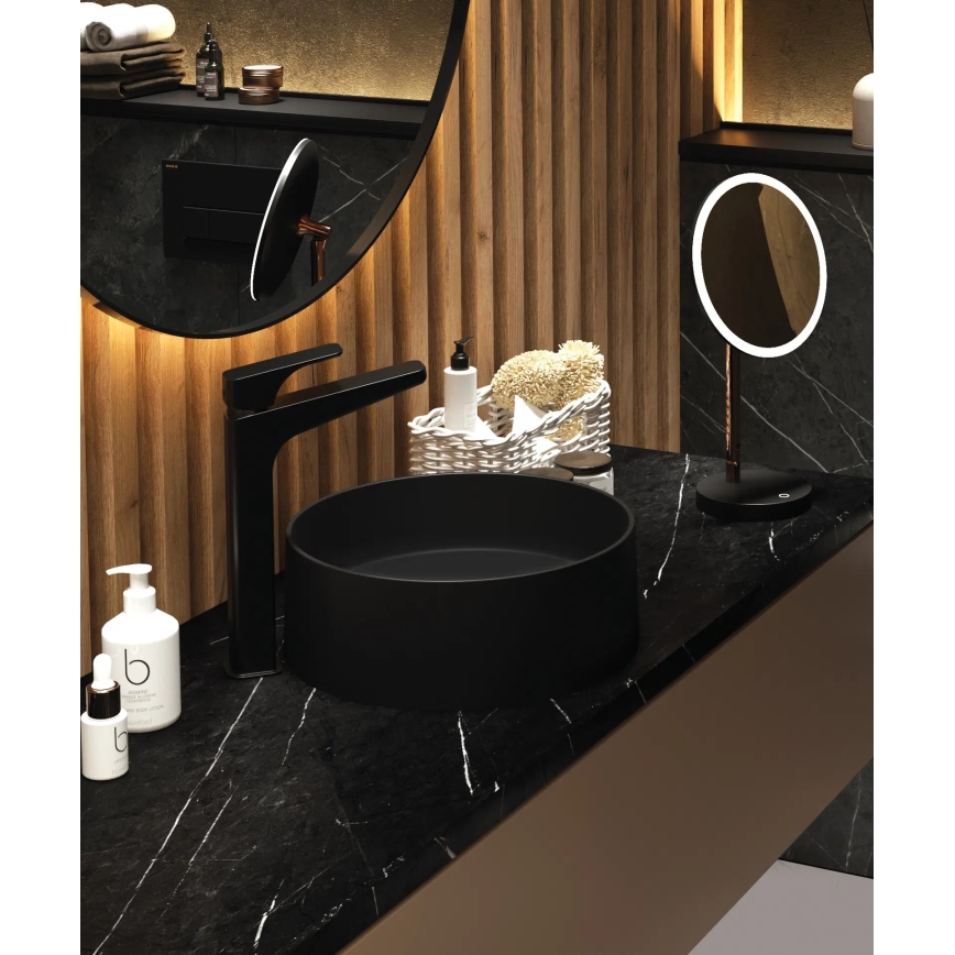 Deante CQS_NU4S - Tvättställ för bänkskiva SILIA Ø 36 cm granit/svart