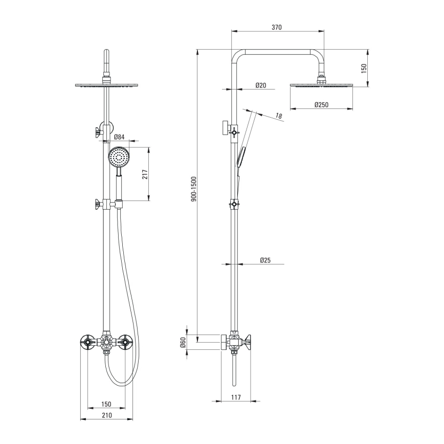 Deante NAC_N4QT - Duschset med TEMISTO-duschblandare, svart