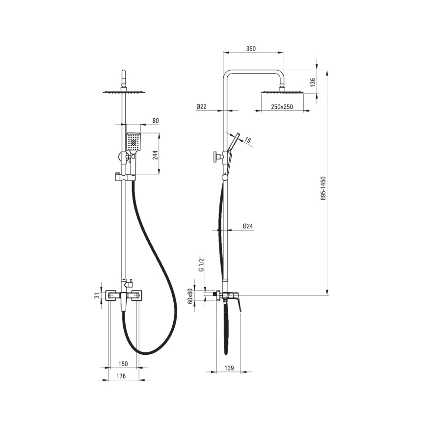 Deante NQL_N4XM - Duschset med BLUR-blandare, svart