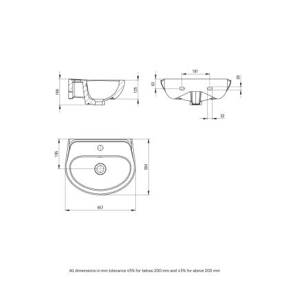 Deante - Vägghängt tvättställ JASMIN 45,7x36,4 + tvättställsblandare LEMON