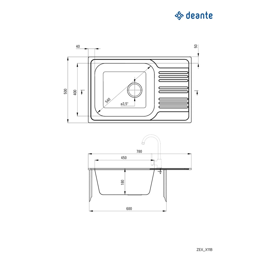 Deante ZEX_011B - Diskho för kök XYLO 50x78 cm satin