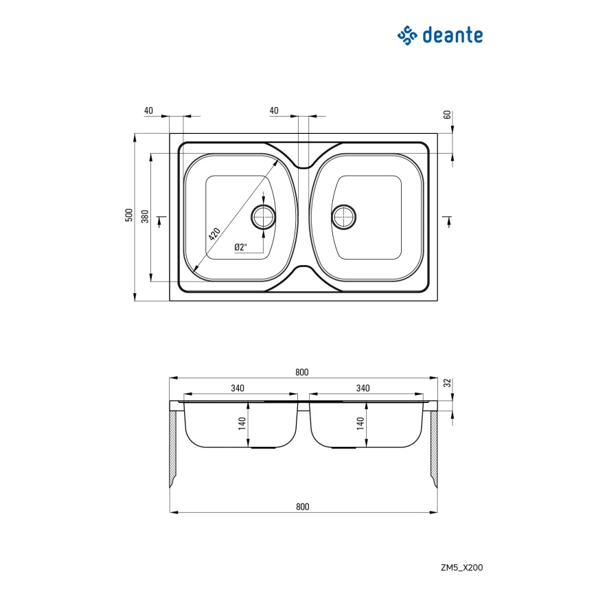 Deante ZM5_0200 - Köksdiskho TANGO 50x80 cm satinerad