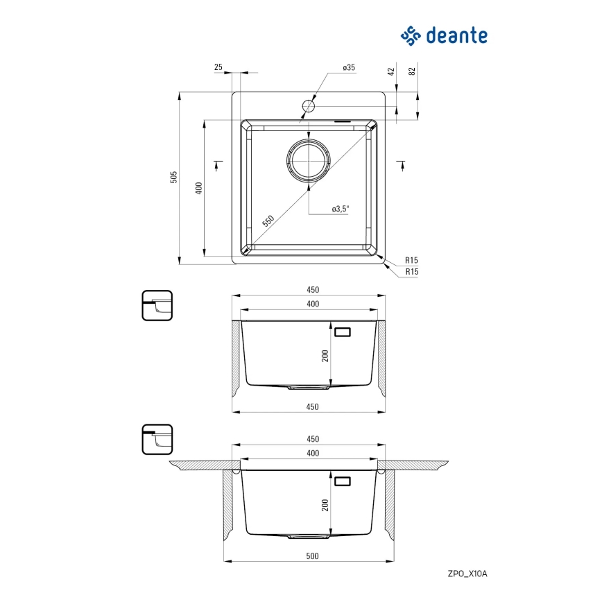 Deante ZPO_010A - Diskho för kök OLFATO 50,5x45 cm borstad stål