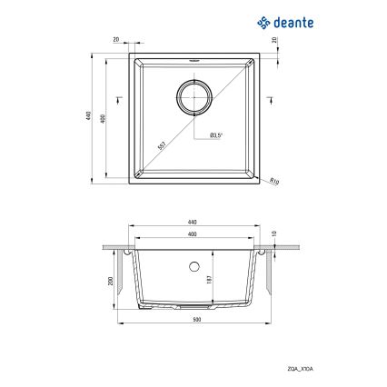 Deante ZQA_N10A - Diskho för kök CORDA 44x44 cm granit/svart