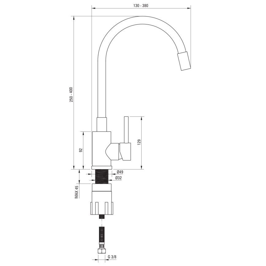 Deante ZQJN5103 - Diskho för kök EVORA 50x50 cm + kran för diskho med flexibel arm granit/beige