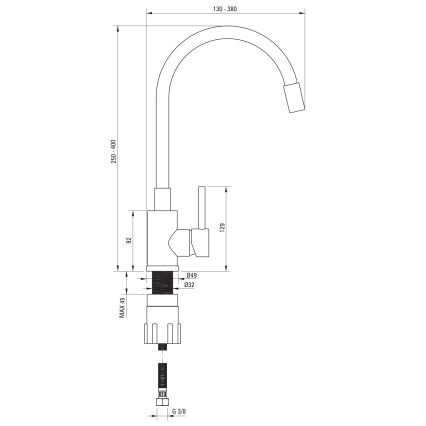 Deante ZQJNN103 - Diskho för kök EVORA 50x50 cm + kran för diskho med flexibel arm granit/svart