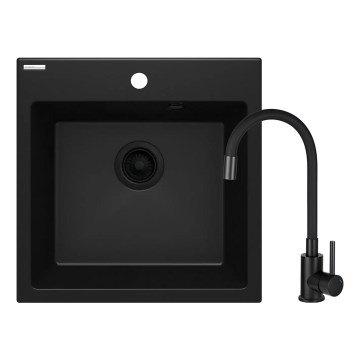 Deante ZQJNN103 - Diskho för kök EVORA 50x50 cm + kran för diskho med flexibel arm granit/svart