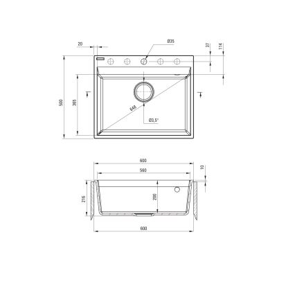 Deante ZRC_S10A - Diskho CORIO 50x60 cm granit/metalliskt grå