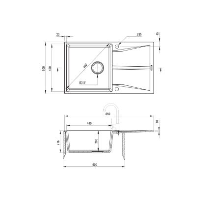 Deante ZRC_S11A - Köksdiskho CORIO 50x86 cm granit/metallisk grå