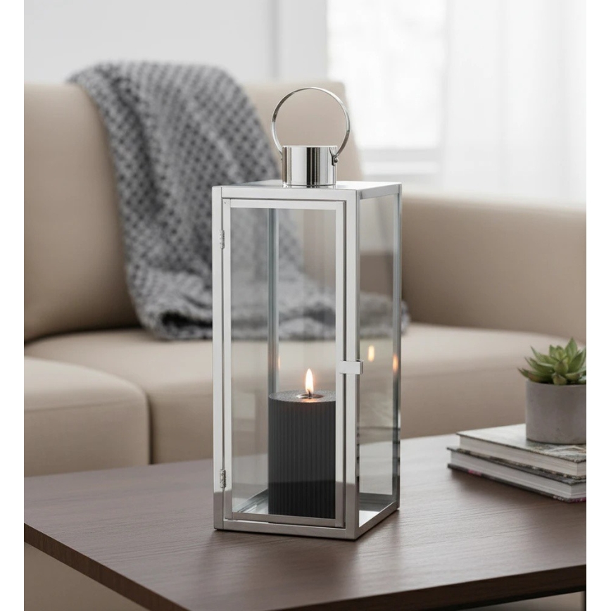 Dekorationslykta TOWER 29 cm, polerad krom