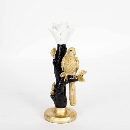 Dekorativ ljusstake i form av en papegoja 13x10x28 cm polyresin/guld/svart