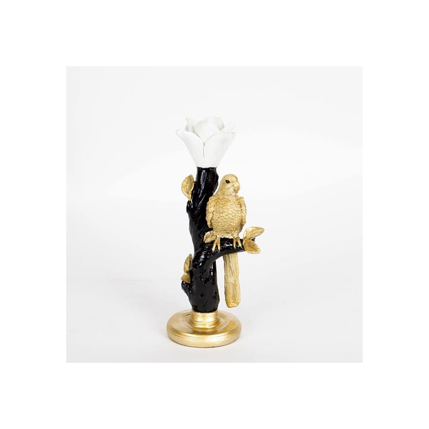 Dekorativ ljusstake i form av en papegoja 13x10x28 cm polyresin/guld/svart
