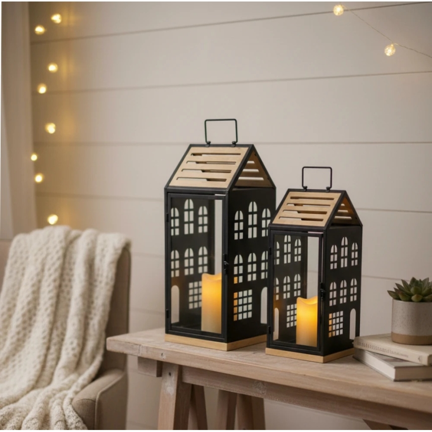 Dekorativ lykta HOME 34,5 cm svart/beige
