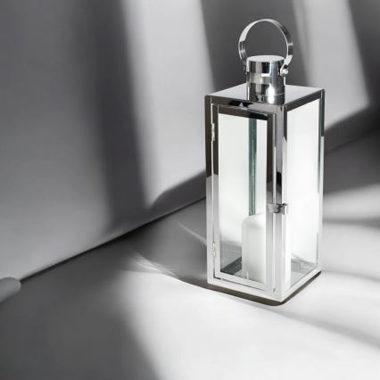 Dekorativ lykta TOWER 38 cm i blank krom