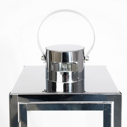Dekorativ lykta TOWER 38 cm i blank krom