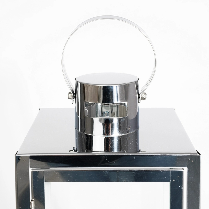Dekorativ lykta TOWER 38 cm i blank krom