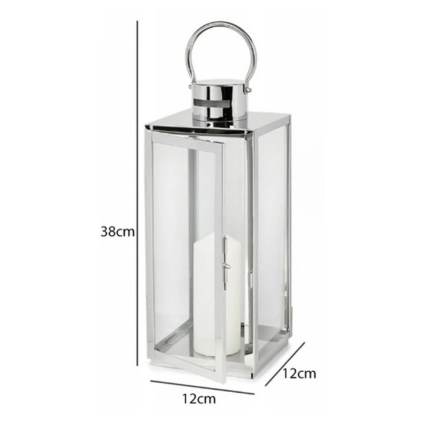 Dekorativ lykta TOWER 38 cm i blank krom