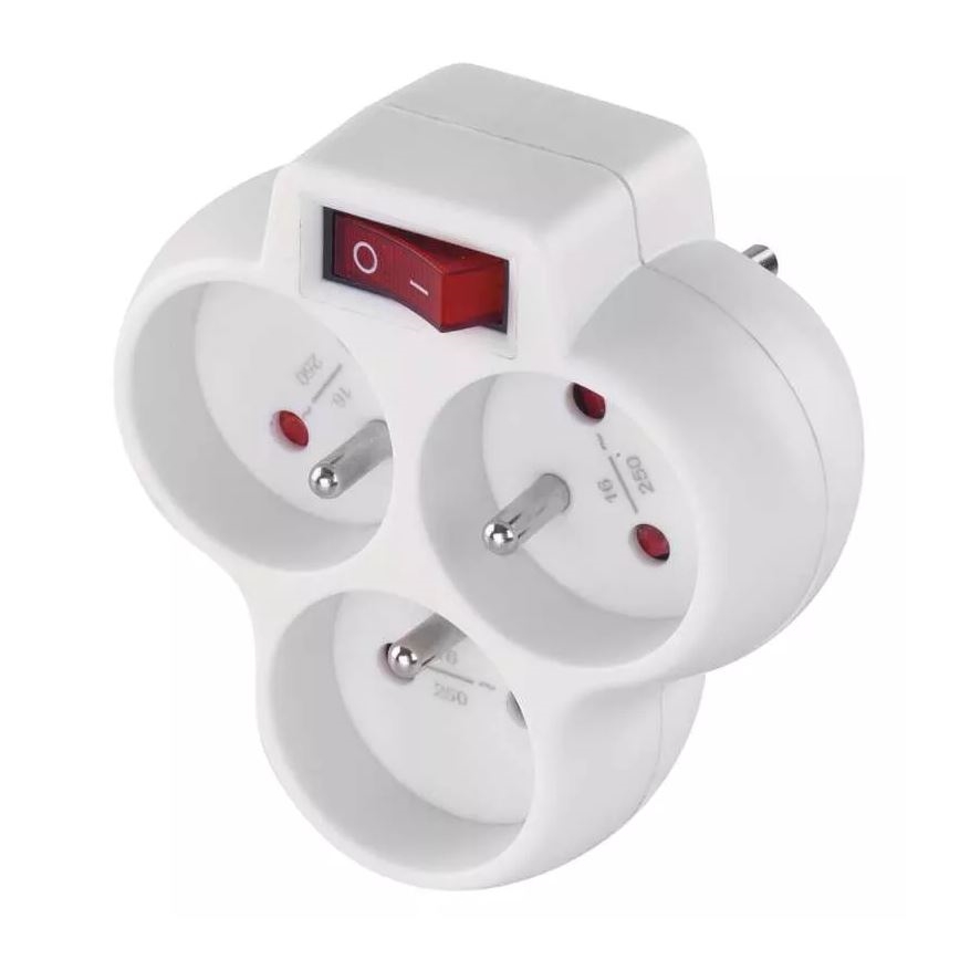 Delat uttag med strömbrytare 3x10A/230V