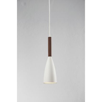 DFTP by Nordlux - Ljuskrona med textilsladd PURE 1xE27/40W/230V diameter 10 cm vit/valnöt