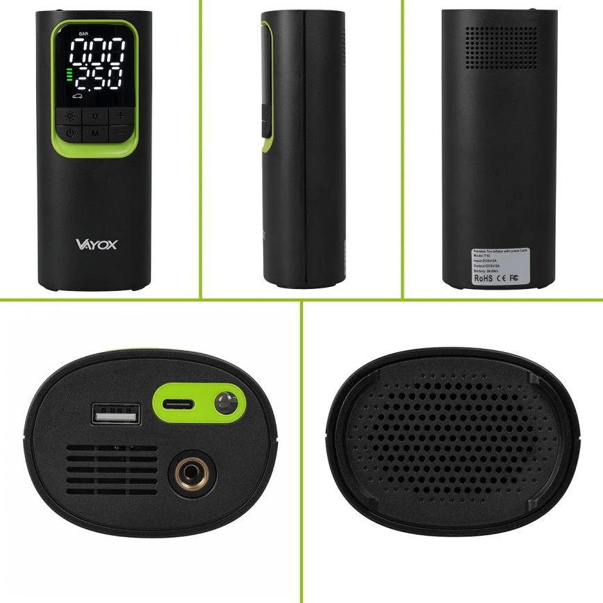 Digital bärbar fickkompressor 5V 8000 mAh svart