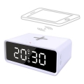 Digital klocka med Qi trådlös laddare 230V/CR2032 vit