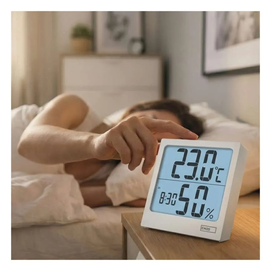 Digital termometer med hygrometer 1xAA vit