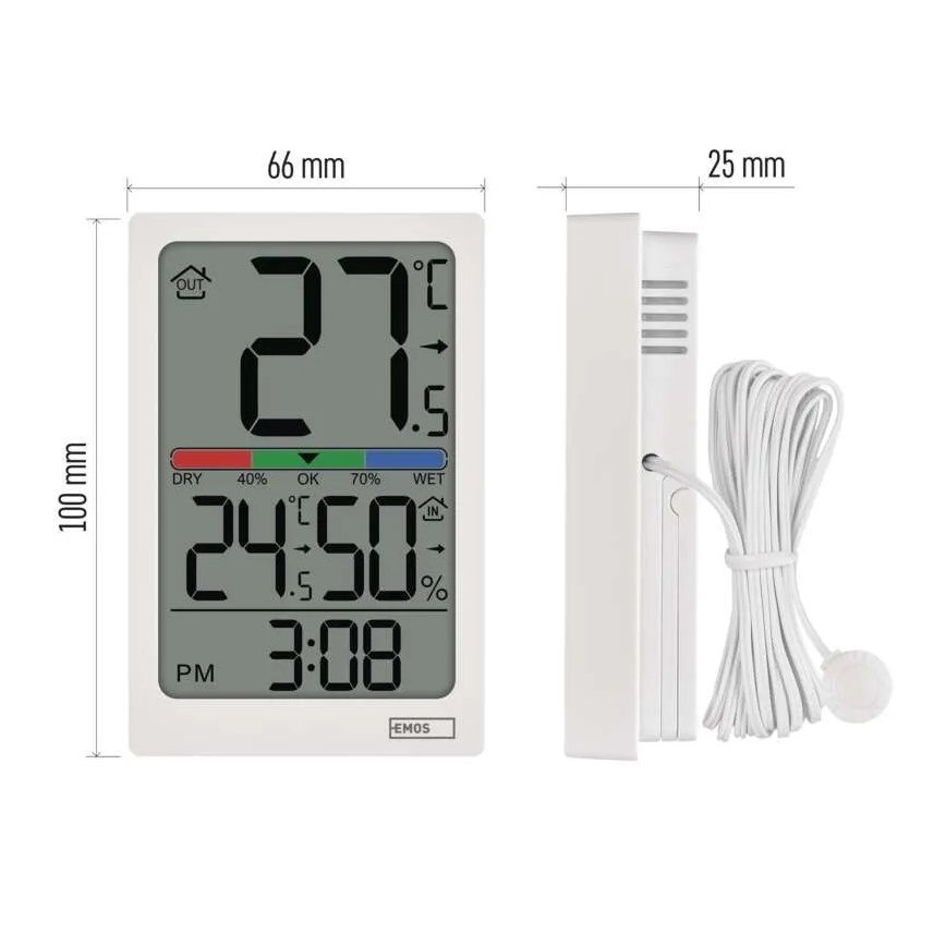 Digital termometer med hygrometer 2xAAA vit