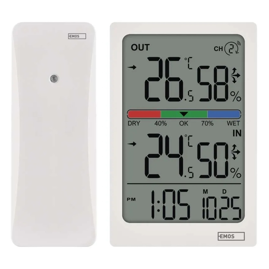 Digital termometer med hygrometer, 2×AAA, vit