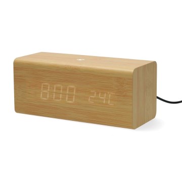 Digital väckarklocka med LED-display och termometer 5V/1xCR2032 i trä
