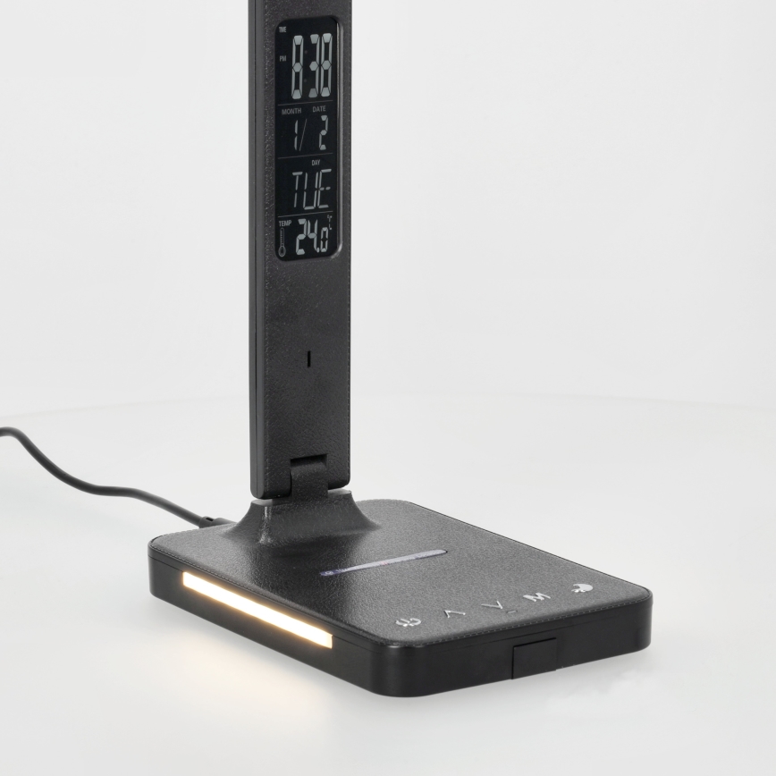 LED Dimbar bordslampa med trådlös laddning QI, display och USB port LED/7W/230V 3000-6000K svart