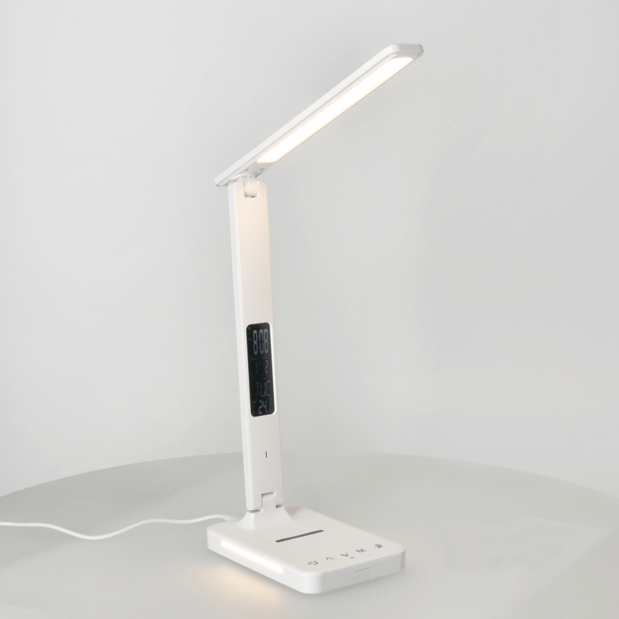 LED Dimbar bordslampa med trådlös laddning QI, display och USB port LED/7W/230V 3000-6000K vit