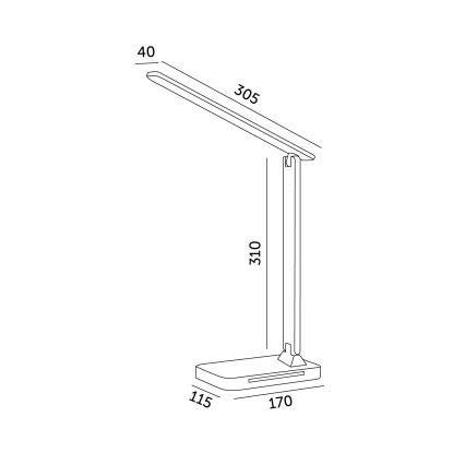 LED Dimbar bordslampa med trådlös laddning QI, display och USB port LED/7W/230V 3000-6000K vit