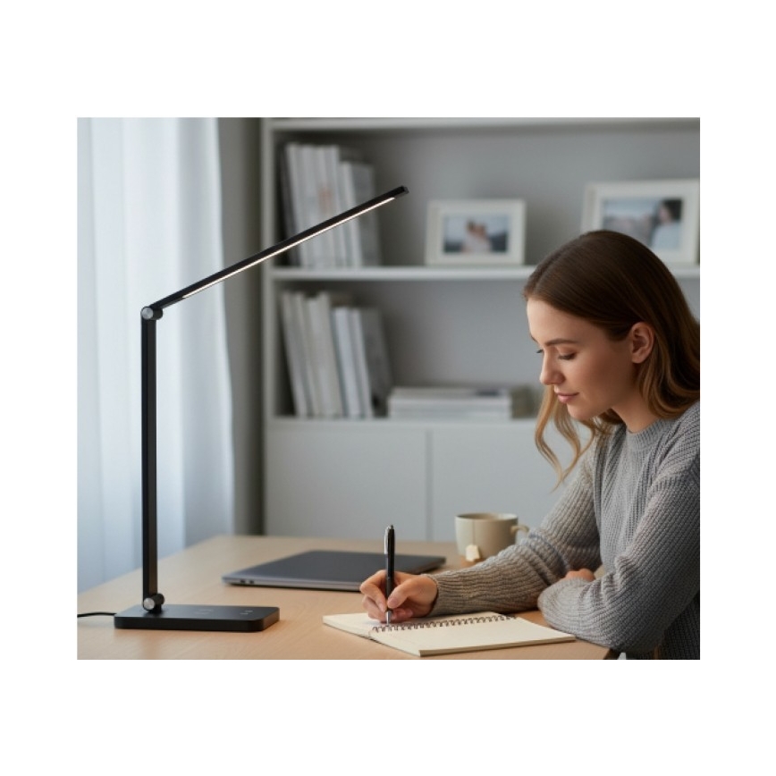 Dimbara LED-skrivbordslampa med trådlös QI-laddning NOBLITE Q LED/7W/230V 3000/4000/6500K svart