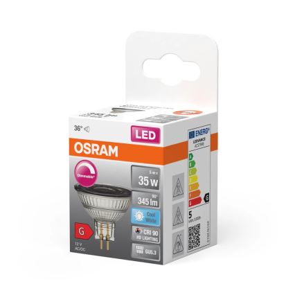 Dimbar LED-lampa MR16 GU5,3/5W/12V 4000K 36° CRI 90 - Osram