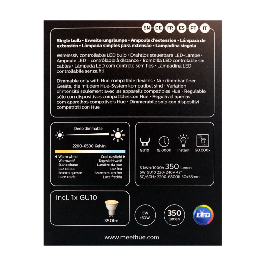 Dimbar LED-lampa Philips Hue Vit AMBIANCE 1xGU10/4,3W/230V 2200-6500K
