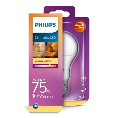Dimbar LED-lampa Philips Warm Glow A60 E27/10,5/230V 2200K-2700K