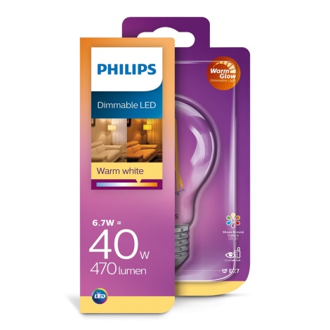 Dimbar LED-lampa Philips Warm Glow E27/6,7W/230V 2200K-2700K