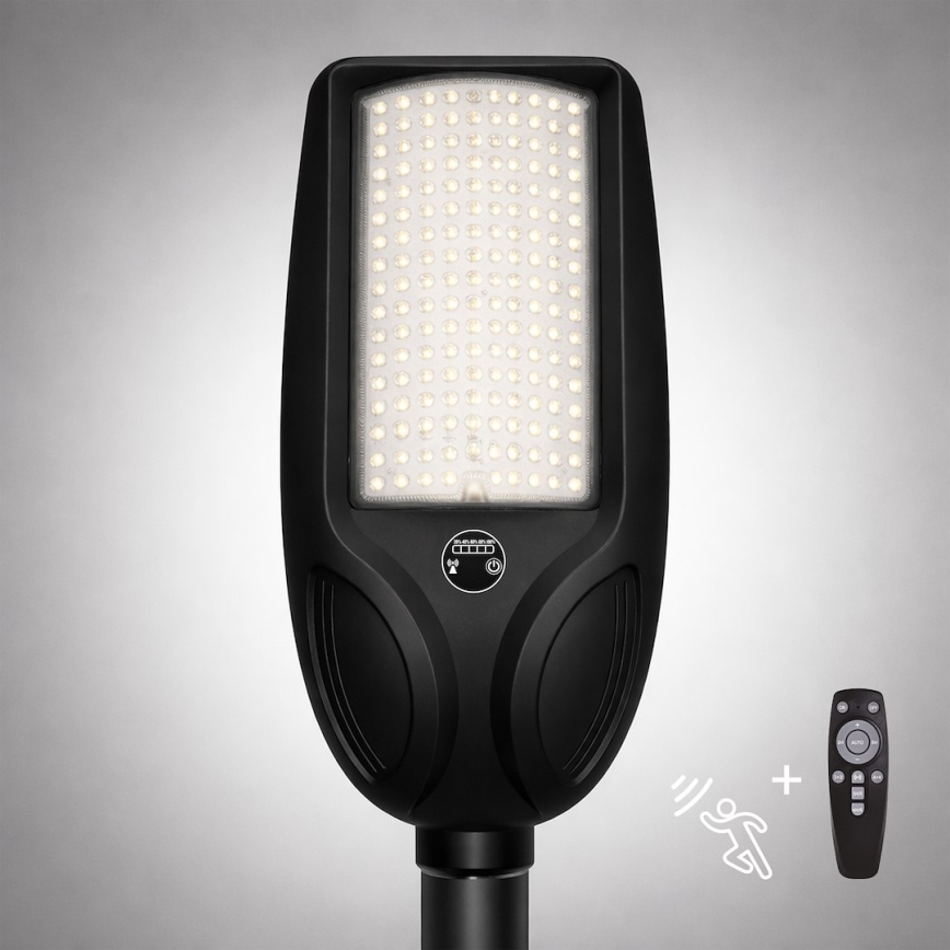 LED dimbar solcellsdriven gatlampa med sensor VENICE LED/200W/3,2V 12000 mAh IP65 svart + fjärrkontroll