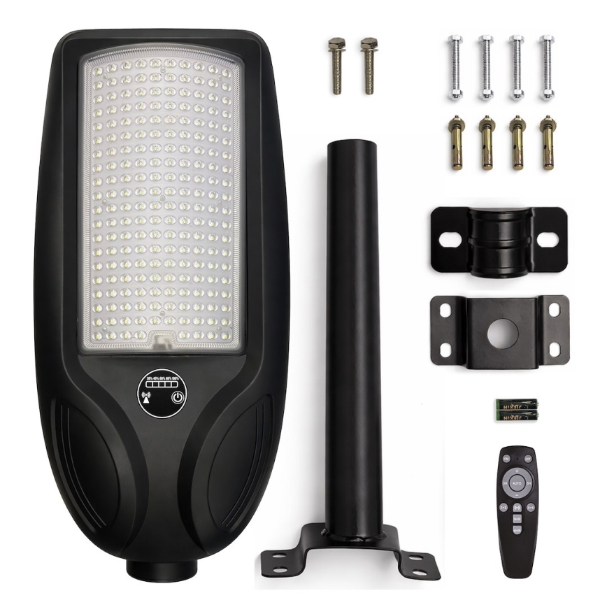 LED dimbar solcellsdriven gatlampa med sensor VENICE LED/200W/3,2V 12000 mAh IP65 svart + fjärrkontroll